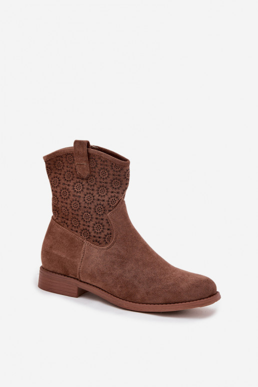 Damenstiefel mit breiten Absätzen mit durchbrochenen Elementen S.Barski HY52-530 braune Farbe Damenstiefel mit breiten Absätzen mit durchbrochenen Elementen S.Barski HY52-530 braune Farbe