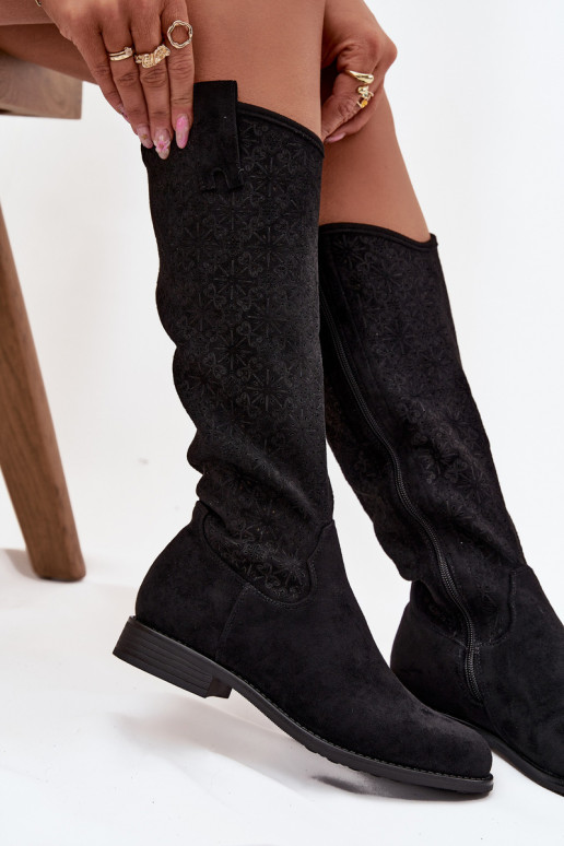 dameslaarzen met elementen van opengeInerkt met brede hakken S.Barski HY52-534 zInart