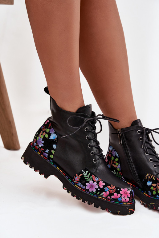 Peau Bottes pour femmes Avec des fleurs réchauffer Artiker 57C0180 couleur noire