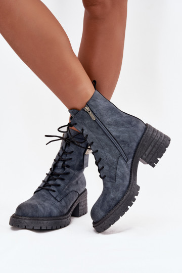 Haut Arbeitsstiefeletten Feminin Klocke Mit Dekorationen Detalem Artiker 57C0212 blaue Farbe