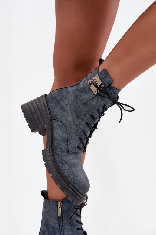 Haut Arbeitsstiefeletten Feminin Klocke Mit Dekorationen Detalem Artiker 57C0212 blaue Farbe