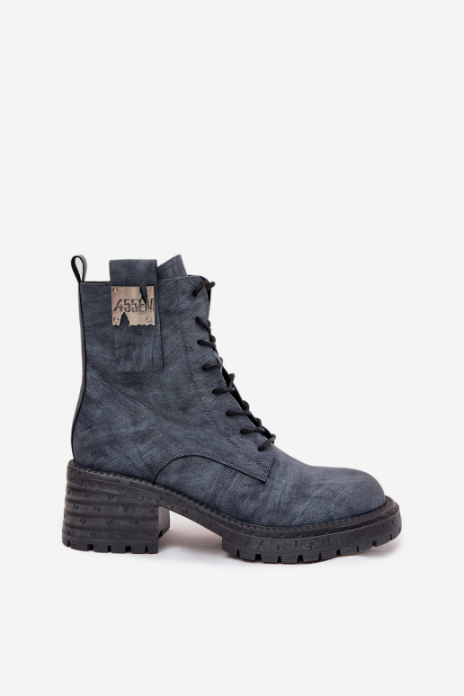 Haut Arbeitsstiefeletten Feminin Klocke Mit Dekorationen Detalem Artiker 57C0212 blaue Farbe