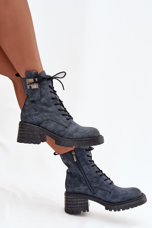 Haut Arbeitsstiefeletten Feminin Klocke Mit Dekorationen Detalem Artiker 57C0212 blaue Farbe