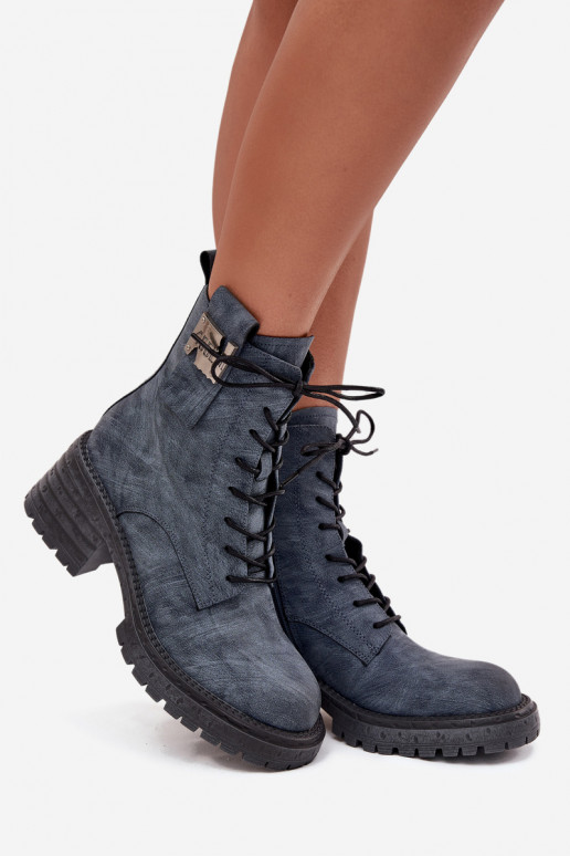 Leer Enkellaarsjes voor Inerknemers Dames Op Klok Met sierlijk Detalem Artiker 57C0212 blauIn