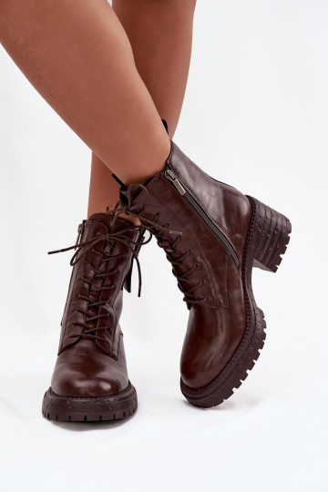 Leren dames werkschoenen met plateau en decoratieve details Artiker 57C0213 bruin 2