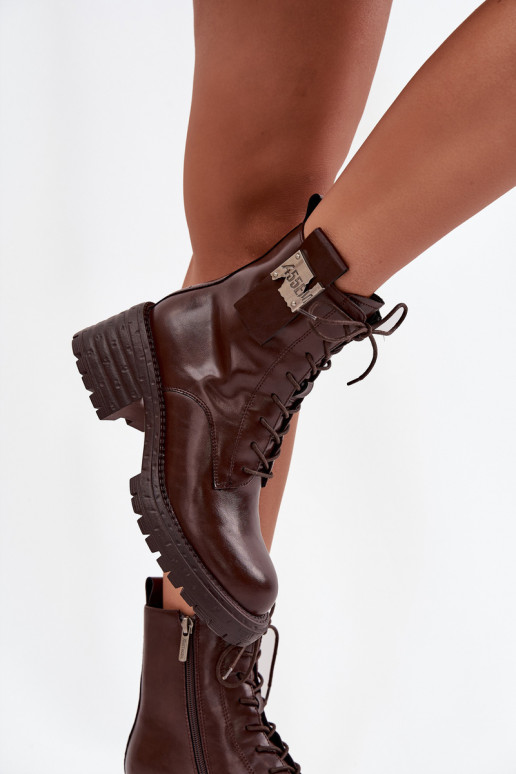 Peau Bottines de travail Féminin Klocke Avec des décorations Detalem Artiker 57C0213 marron