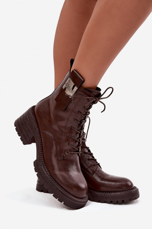 Haut Arbeitsstiefeletten Feminin Klocke Mit Dekorationen Detalem Artiker 57C0213 braune Farbe