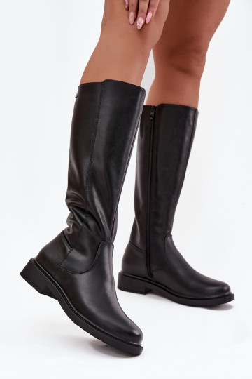 Haut INarme Stiefel mit breiten Absätzen Sergio Leone KZ25600-S schZuarze Farbe