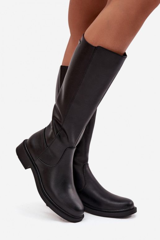 Peau Bottes chaudes avec des talons larges Sergio Leone KZ25600-S couleur noire Peau Bottes chaudes avec des talons larges Sergio Leone KZ25600-S couleur noire