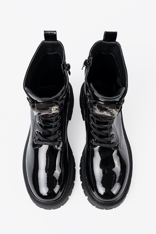 avec effet vernis lacé Chaussures de femme couleur noire