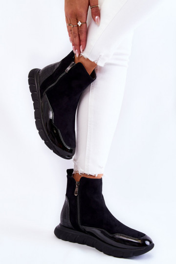 en daim Féminin Bottines modèle baskets couleur noire Anita