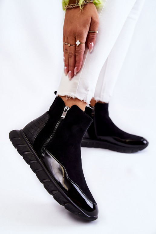 aus INildleder Feminin Sneakers-Stilvollll Stiefel schZuarze Farbe Anita