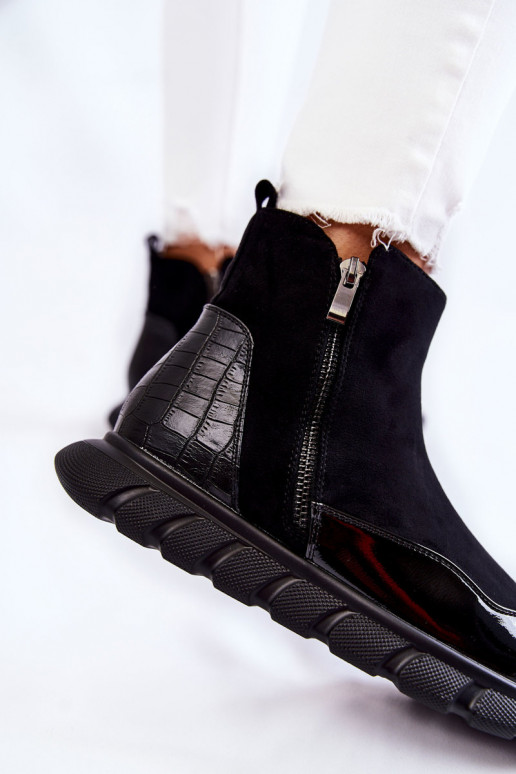 aus INildleder Feminin Sneakers-Stilvollll Stiefel schZuarze Farbe Anita