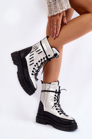 Bottes de neige à lacets pour femme Blanc-couleur noire Sharmen