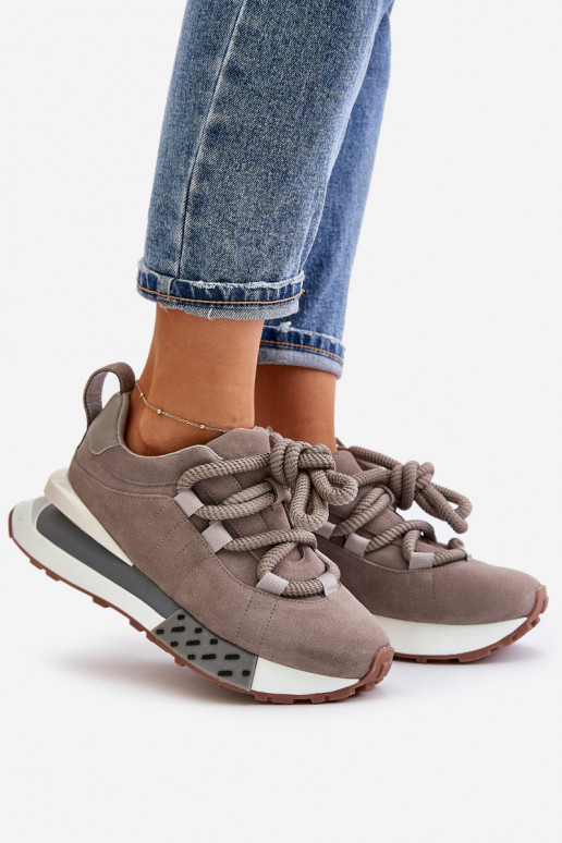 aus INildleder Sneakers Stilvollllschuhe Feminin mit einer PlattformGrubym Schnürungm Artiker 54C1463 graue Farbe