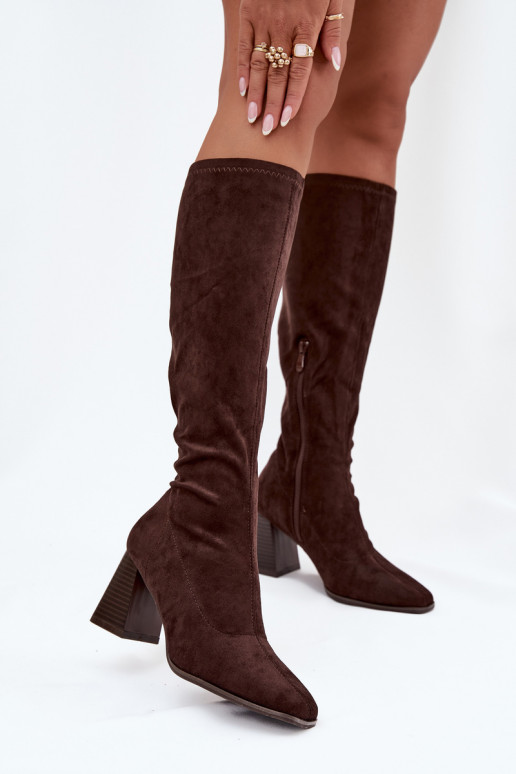 Bottes longues pour femmes avec talons et coutures couleur chocolat "Celandine" Bottes longues pour femmes avec talons et coutures couleur chocolat "Celandine"