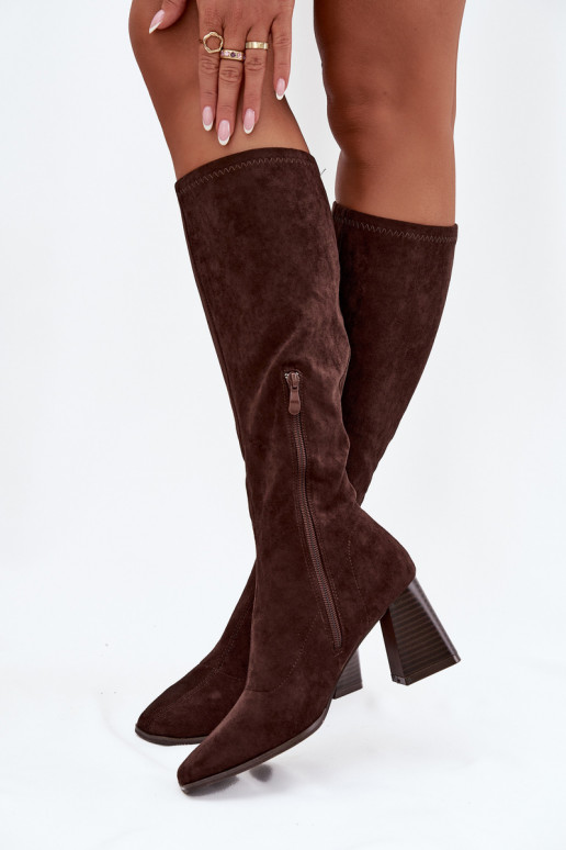 Bottes longues pour femmes avec talons et coutures couleur chocolat "Celandine" Bottes longues pour femmes avec talons et coutures couleur chocolat "Celandine"