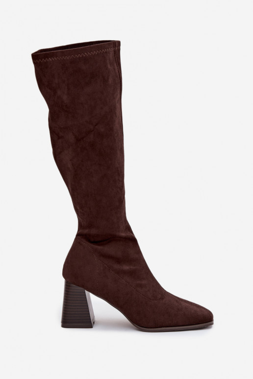 Bottes longues pour femmes avec talons et coutures couleur chocolat "Celandine" Bottes longues pour femmes avec talons et coutures couleur chocolat "Celandine"