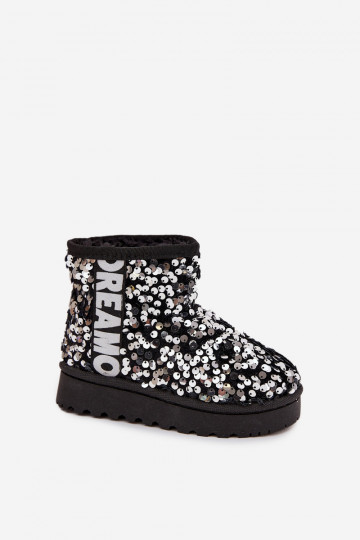 Bottes de neige pour enfants Bottes réchauffer avec des écailles brillantes Noir et-couleur argent Rebbica