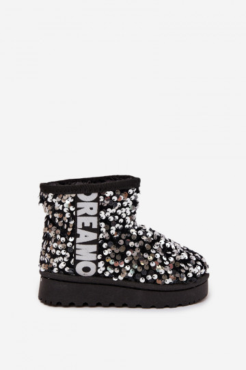 Bottes de neige pour enfants Bottes réchauffer avec des écailles brillantes Noir et-couleur argent Rebbica 2