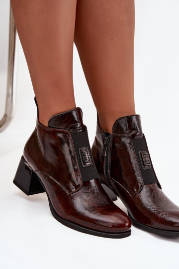 Haut mit Lackeffekt Stiefel Klocke Mit Dekorationen Detalem sich Zuarm laufen Zazoo 60560 dunkelbraun