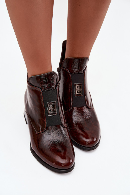 Leer met lakeffect Laarzen Op Klok Met sierlijk Detalem opInarmen Zazoo 60560 donker bruin