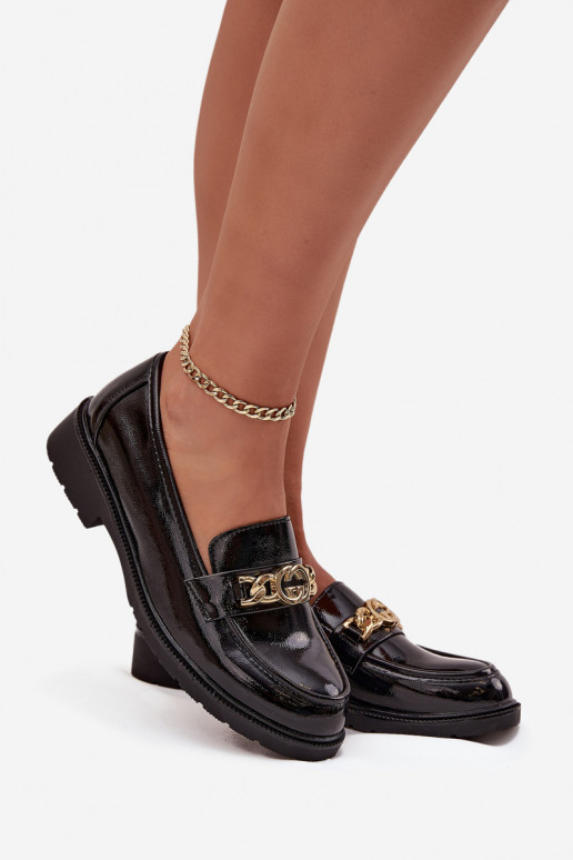 Mocassins laqués Féminin avec des détails dorés S.Barski HY52-539 couleur noire