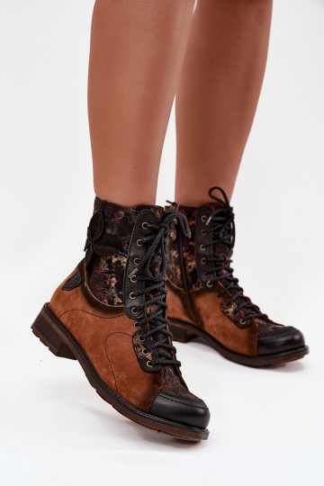 Bottines en cuir pour femmes en cuir véritable avec talons larges Tai turiciejka 07004-29 marron 2