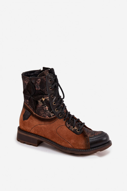 Peau Bottes pour femmesActivéturalnej Skóry avec des talons larges Il fautciejka 07004-29 marron