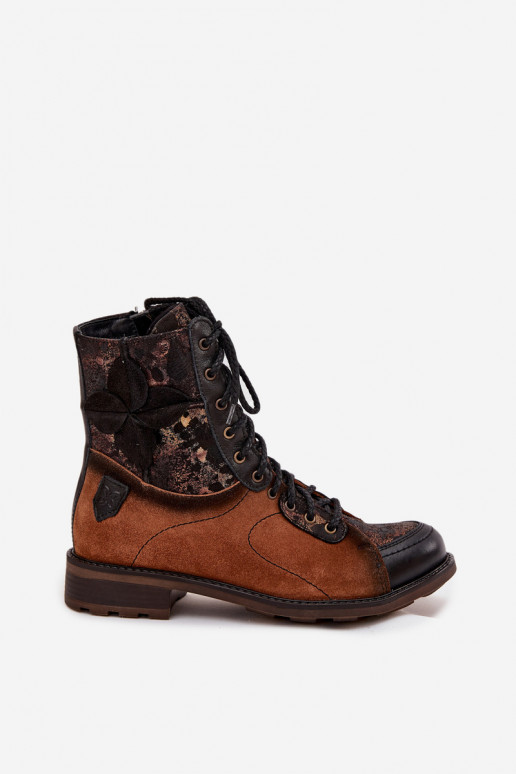 Haut DamenstiefelErmöglichtturalnej Skóry mit breiten Absätzen Es mussciejka 07004-29 braune Farbe