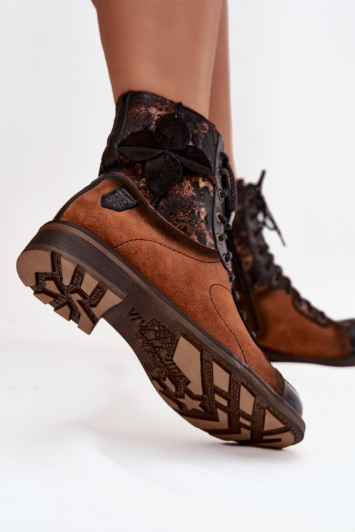 Haut DamenstiefelErmöglichtturalnej Skóry mit breiten Absätzen Es mussciejka 07004-29 braune Farbe