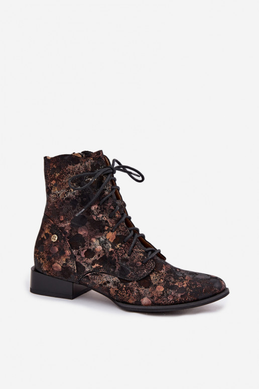 aus INildleder Gemustert Stiefel mit breiten Absätzen Es mussciejka 06391-02 SchZuarz und-goldene Farbe