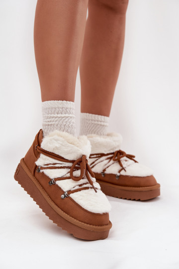 Faible Bottes de neige avec une plateforme avec un manteau de fourrure D.Franklin DFSH370011 marron 2