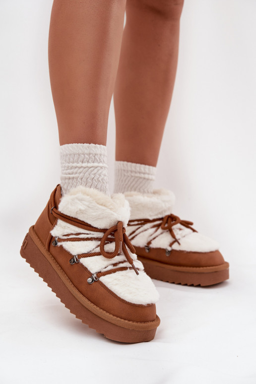 Faible Bottes de neige avec une plateforme avec un manteau de fourrure D.Franklin DFSH370011 marron