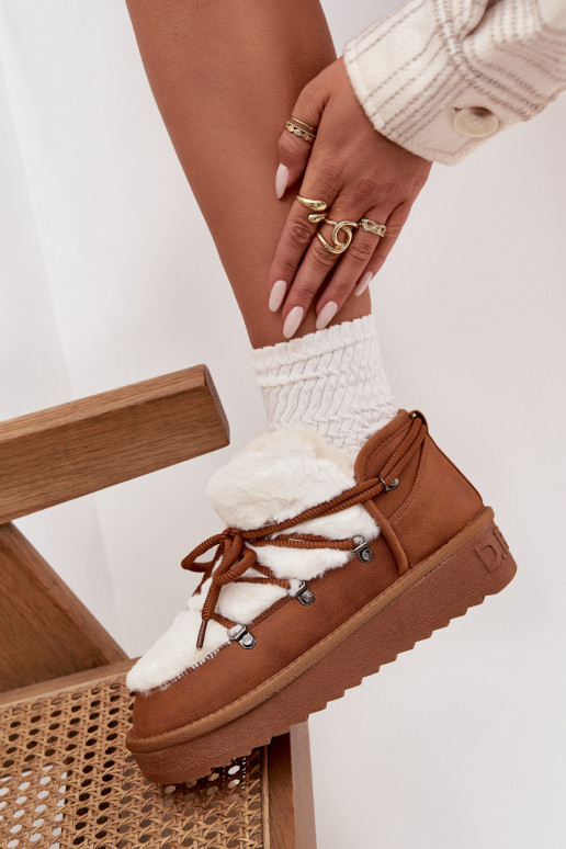 Faible Bottes de neige avec une plateforme avec un manteau de fourrure D.Franklin DFSH370011 marron