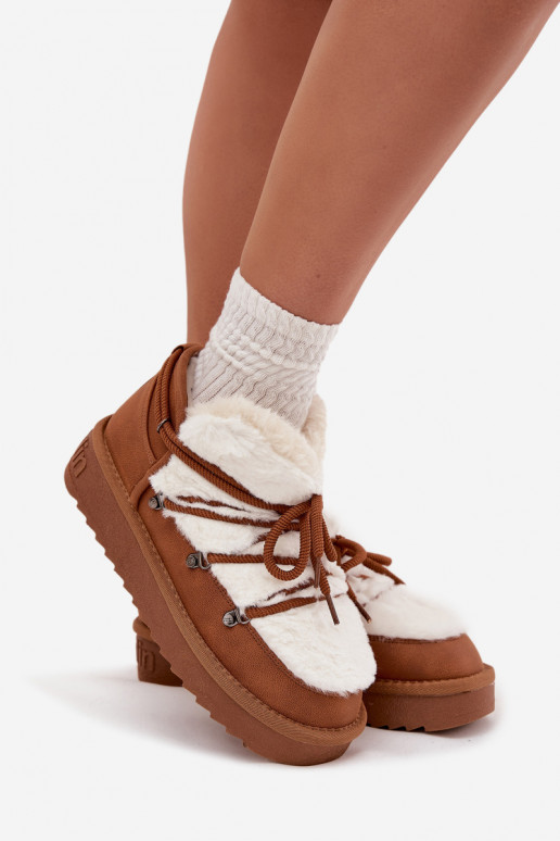 Faible Bottes de neige avec une plateforme avec un manteau de fourrure D.Franklin DFSH370011 marron