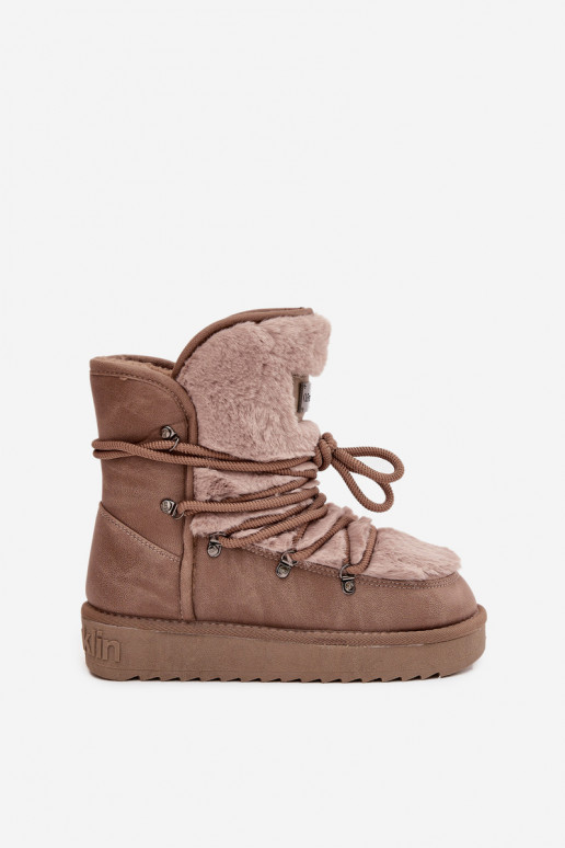 Bottes de neige Féminin avec une plateforme avec un manteau de fourrure D.Franklin DFSH37022 beige