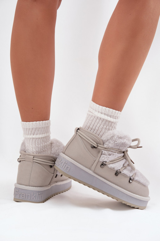 Faible Bottes de neige avec une plateforme avec un manteau de fourrure D.Franklin DFSH370011 couleur grise