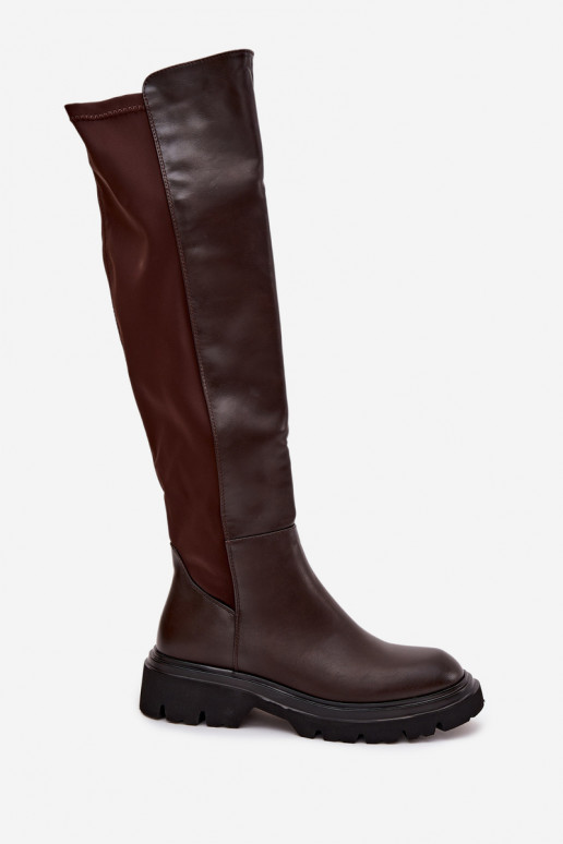 Bottes longues pour femmes en simili cuir chocolat, Sylvina Bottes longues pour femmes en simili cuir chocolat, Sylvina
