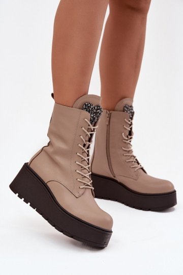 Peau Bottes pour femmes avec des ornements réchauffer beige Ulrika 2