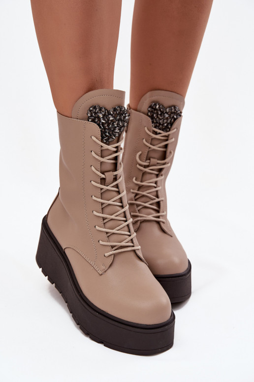 Peau Bottes pour femmes avec des ornements réchauffer beige Ulrika