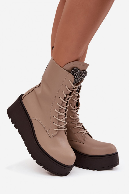Peau Bottes pour femmes avec des ornements réchauffer beige Ulrika