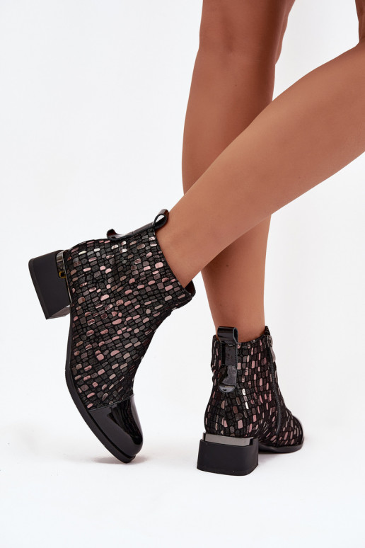 avec effet vernis Bottes pour femmesActivéturalnej Skóry Sur un talon bas D&A LZ52-960 couleur noire