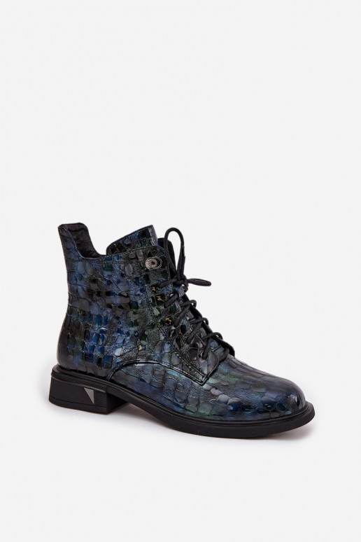 avec effet vernis Bottes pour femmesActivéturalnej Skóry D&A LZ52-962 bleu foncé