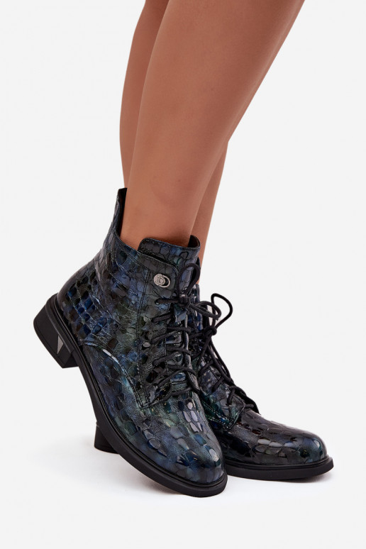 avec effet vernis Bottes pour femmesActivéturalnej Skóry D&A LZ52-962 bleu foncé