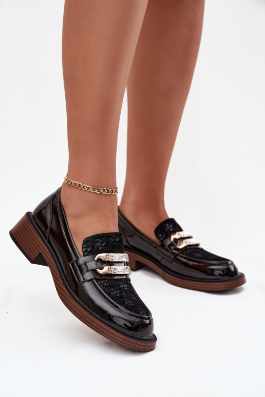Peau Mocassins laqués FémininOdobnym Detalem D&A MR52-173 couleur noire