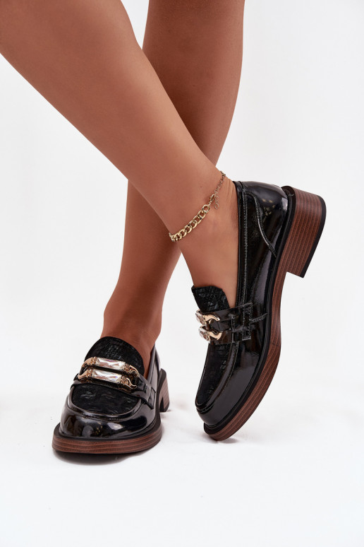 Peau Mocassins laqués FémininOdobnym Detalem D&A MR52-173 couleur noire