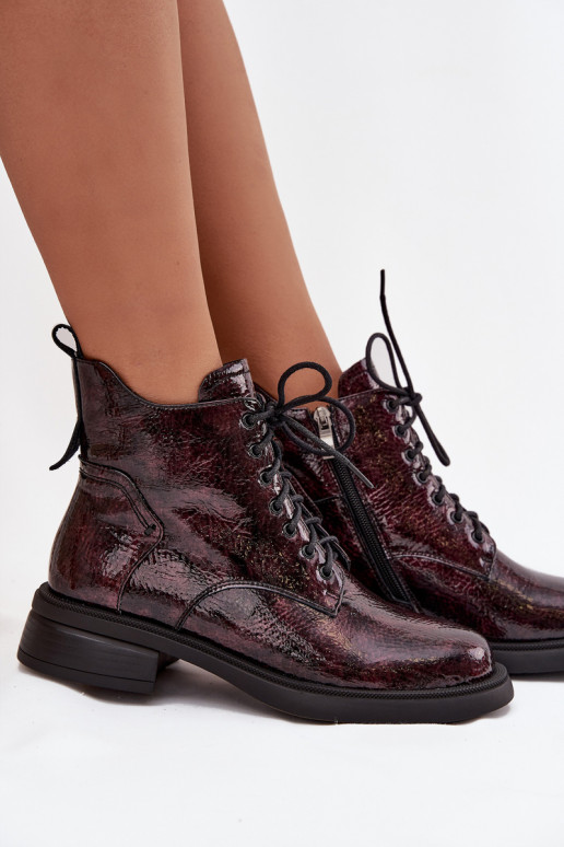 mit Lackeffekt Haut Damenstiefel Klocke D&A LZ52-954 Burgund