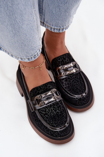 Wildleder Damen Mokassins mit Ornamenten D&A MR52-176 schwarz