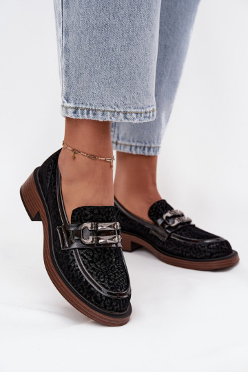 Mocassins en daim pour femmes avec ornements D&A MR52-176 couleur noire 2